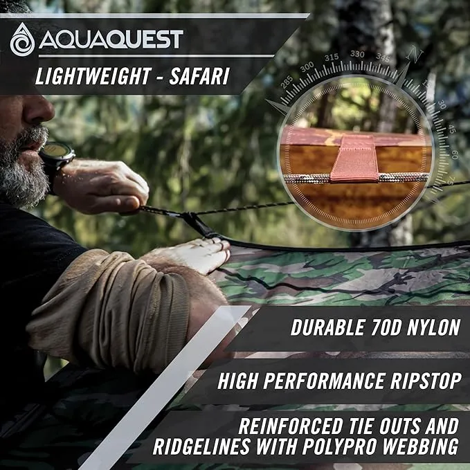 AquaQuest Safari Camping Tarp - Lightweight Durable Rain Fly - Waterproof Camping Essentials for Hiking, Backpacking & Hammock, 15 x 15 ft, Boulder Camo