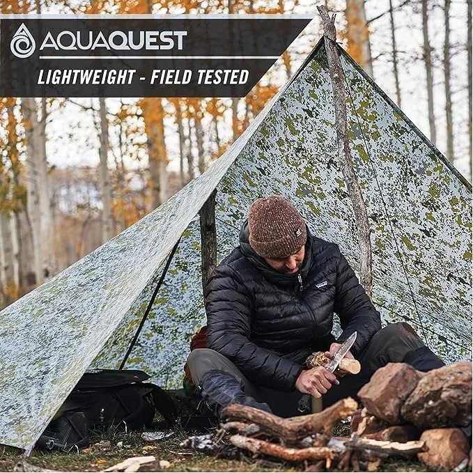 AquaQuest Safari Camping Tarp - Lightweight Durable Rain Fly - Waterproof Camping Essentials for Hiking, Backpacking & Hammock, 15 x 15 ft, Boulder Camo