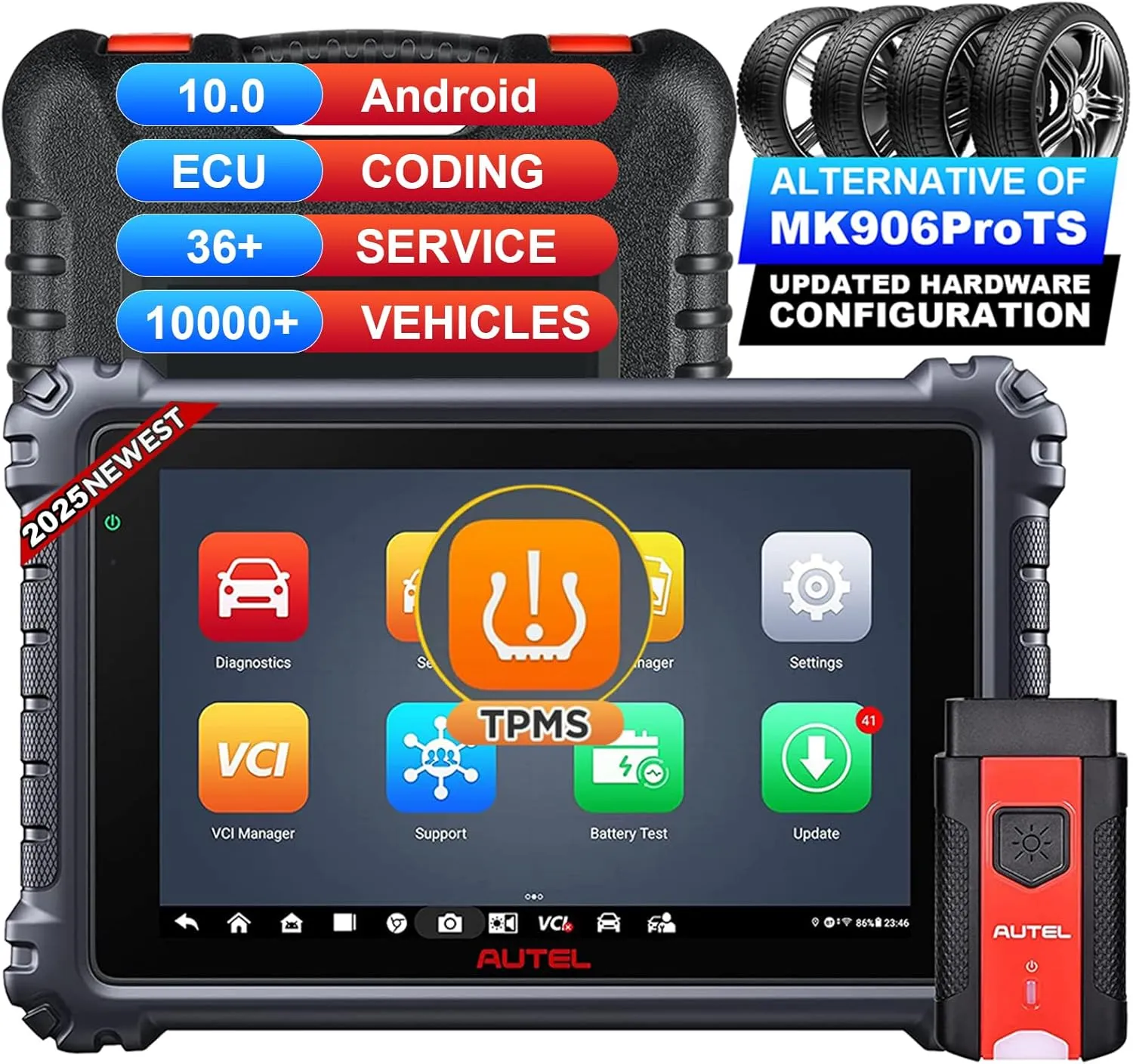 Autel MaxiCOM MK906Pro-TS Diagnostic Scan Tool - 2025 Upgrade Version of MK906PRO/MS906TS, Bi-Directional Control Scan Tool with Advanced ECU Coding, 36 Services, Guided Function, AutoAuth for FCA SGW