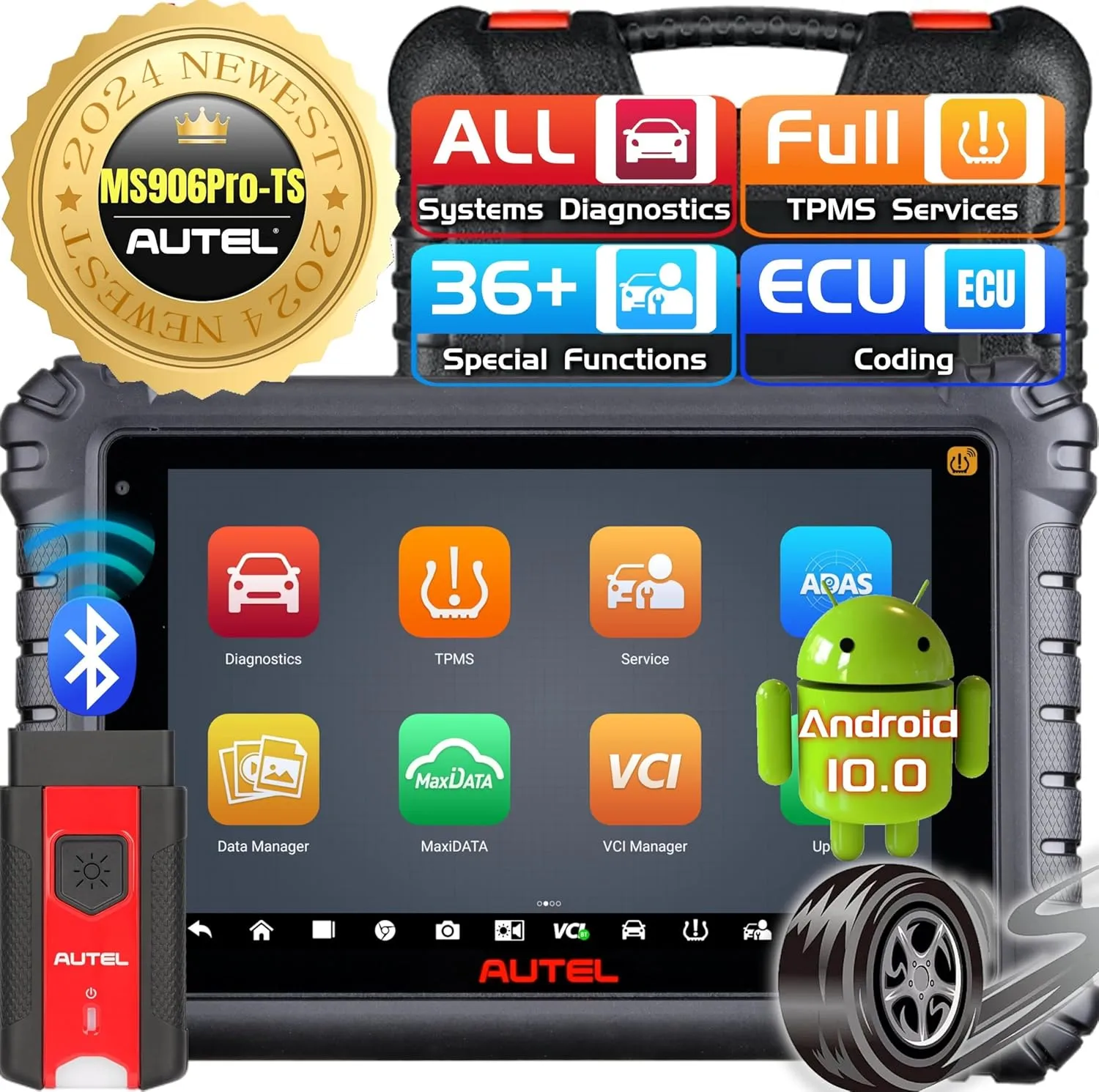 Autel MaxiSys MS906 PRO TS OBD2 Scanner All System Diagnostic Scan Tool Upgrade of MS906PRO MS906TS ECU Coding TPMS Sensor Programming Tool Bidirectional Diagnostic 36  Service Auto Scan Tool