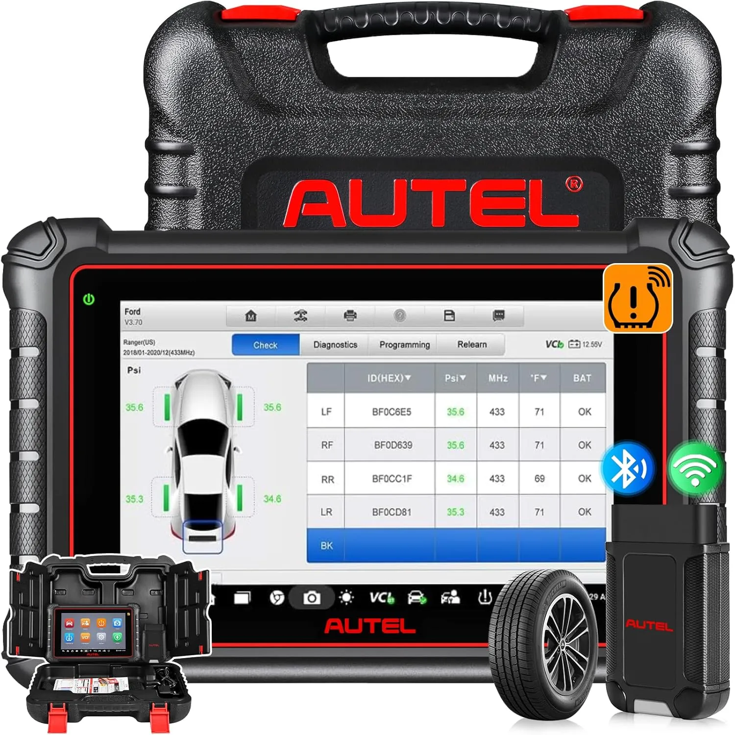 Autel Scanner MaxiCOM MK900-TS, 2025 MK900-TS Level-up of MK900BT/ MX900/ MK808TS, Bidirectional Diagnostic Scan Tool, No-IP Limited Ver. of MX900TS, 40  Service, All System Diagnose, WiFi Print, FCA