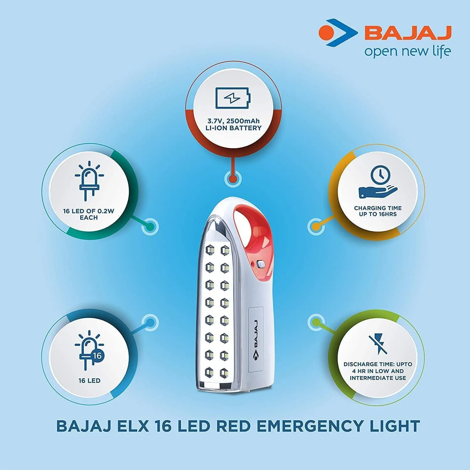 Bajaj ELX 16 LED RED Emergency Light (Red)