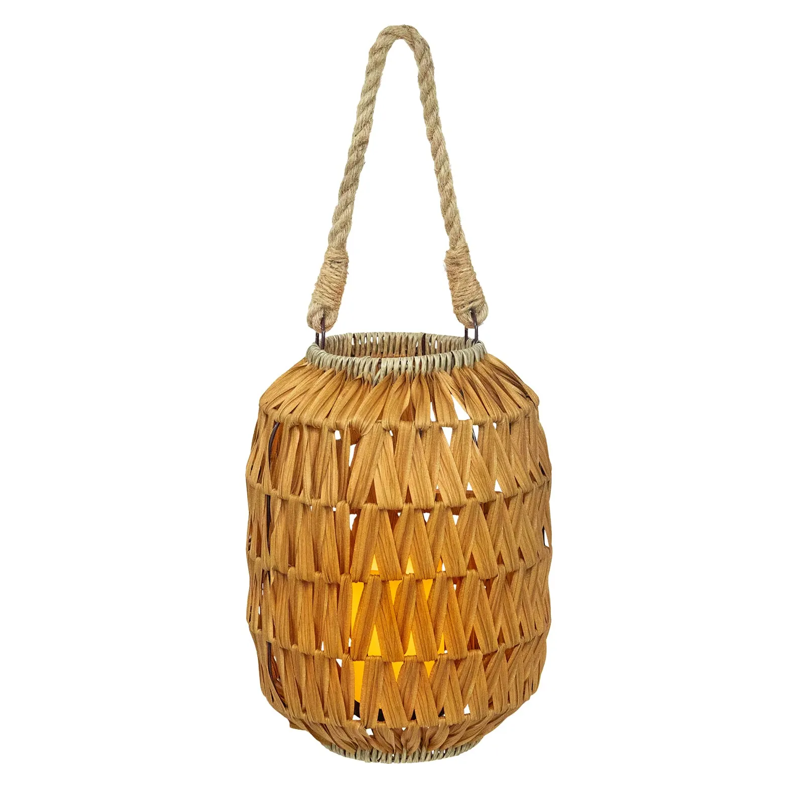 Bdor Candle Hurricane Lantern - 22.4in Decorative Candle Lanterns / Natural Rattan Outdoor Lantern with Removable LED Candle and Burlap Jute Rope Handle, Lantern Decorative for Home, Porches, Hallway