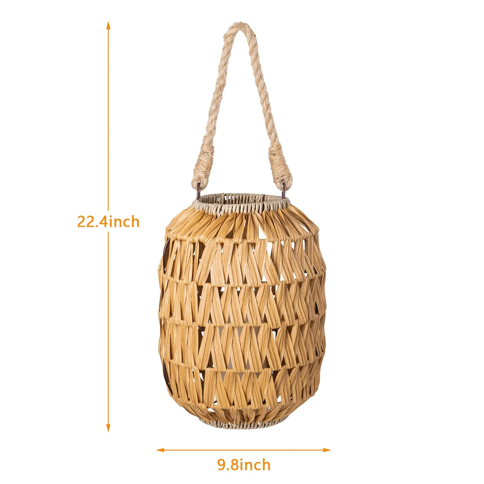 Bdor Candle Hurricane Lantern - 22.4in Decorative Candle Lanterns / Natural Rattan Outdoor Lantern with Removable LED Candle and Burlap Jute Rope Handle, Lantern Decorative for Home, Porches, Hallway
