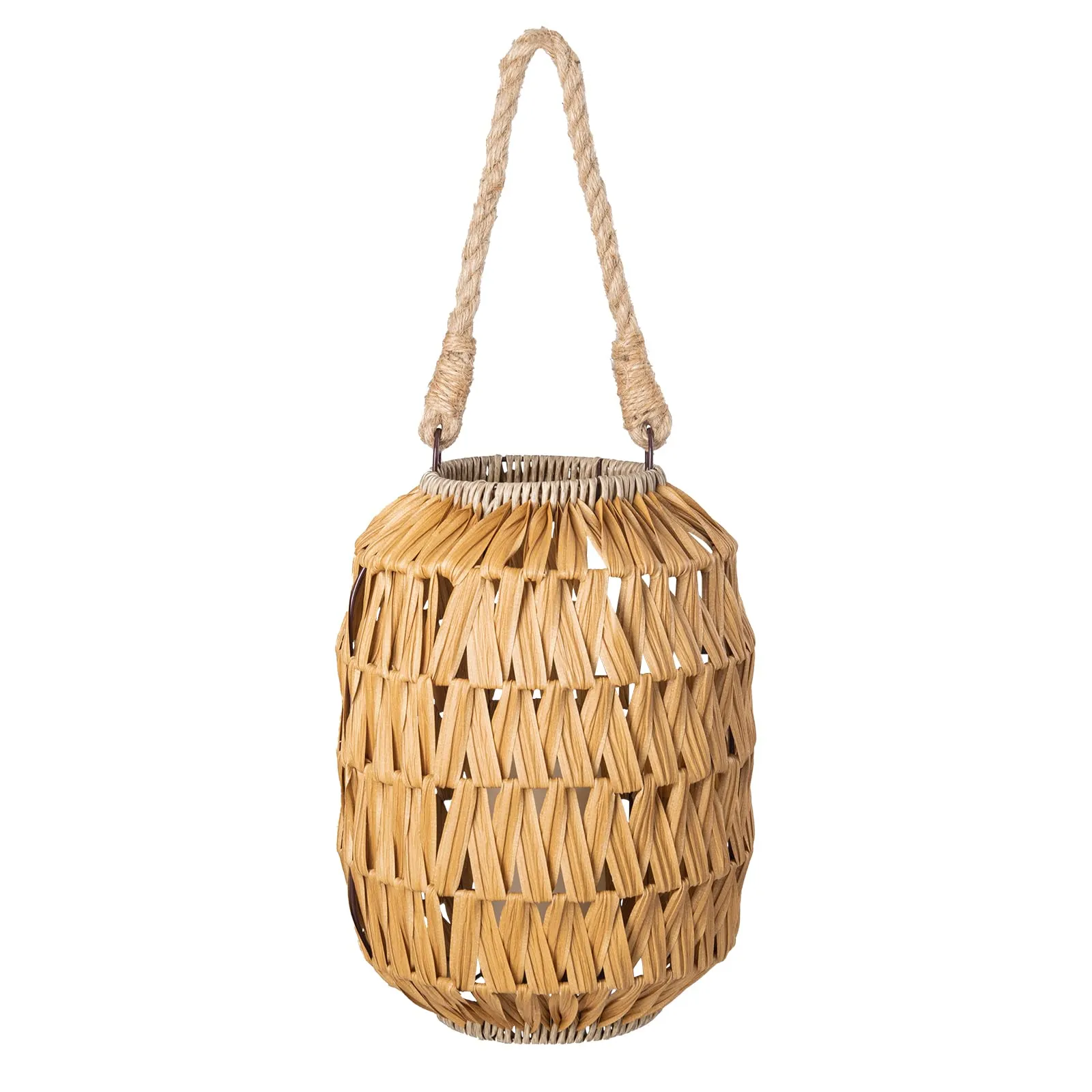 Bdor Candle Hurricane Lantern - 22.4in Decorative Candle Lanterns / Natural Rattan Outdoor Lantern with Removable LED Candle and Burlap Jute Rope Handle, Lantern Decorative for Home, Porches, Hallway