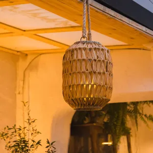 Bdor Candle Hurricane Lantern - 22.4in Decorative Candle Lanterns / Natural Rattan Outdoor Lantern with Removable LED Candle and Burlap Jute Rope Handle, Lantern Decorative for Home, Porches, Hallway