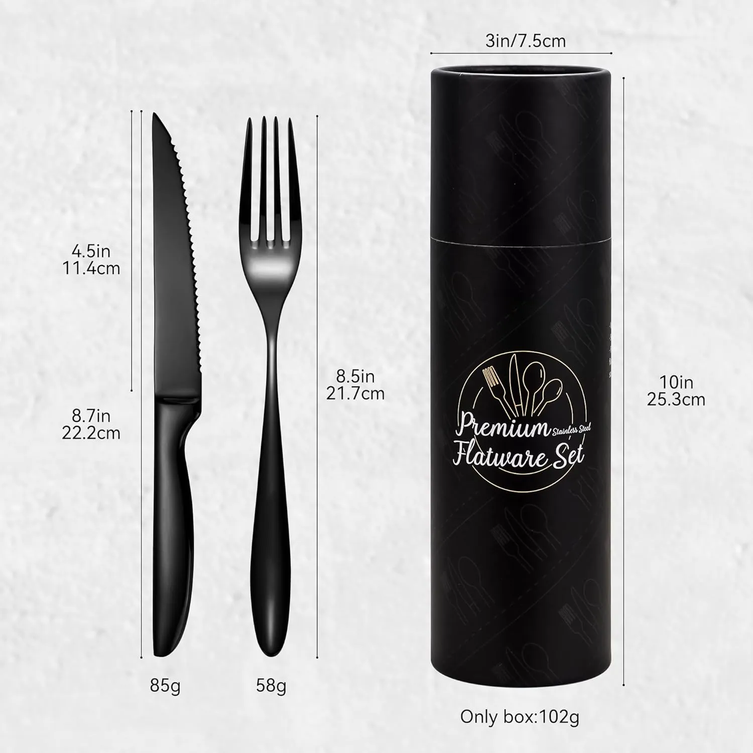Black Steak Fork Set of 12, Forks and Knives Set, 24-Piece Steak Cutlery Set, Serrated Steak Knives with Forks, Dishwasher Safe