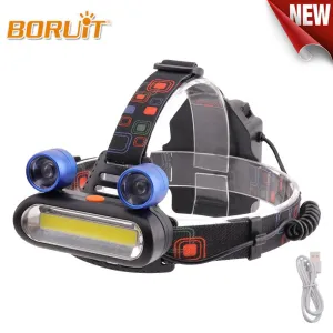 BORUIT COB LED Headlight Zoomable USB Headlamp 4 Modes Head Torch Use 18650 Battery Flash lamp For Camping Fishing Outdoor Light
