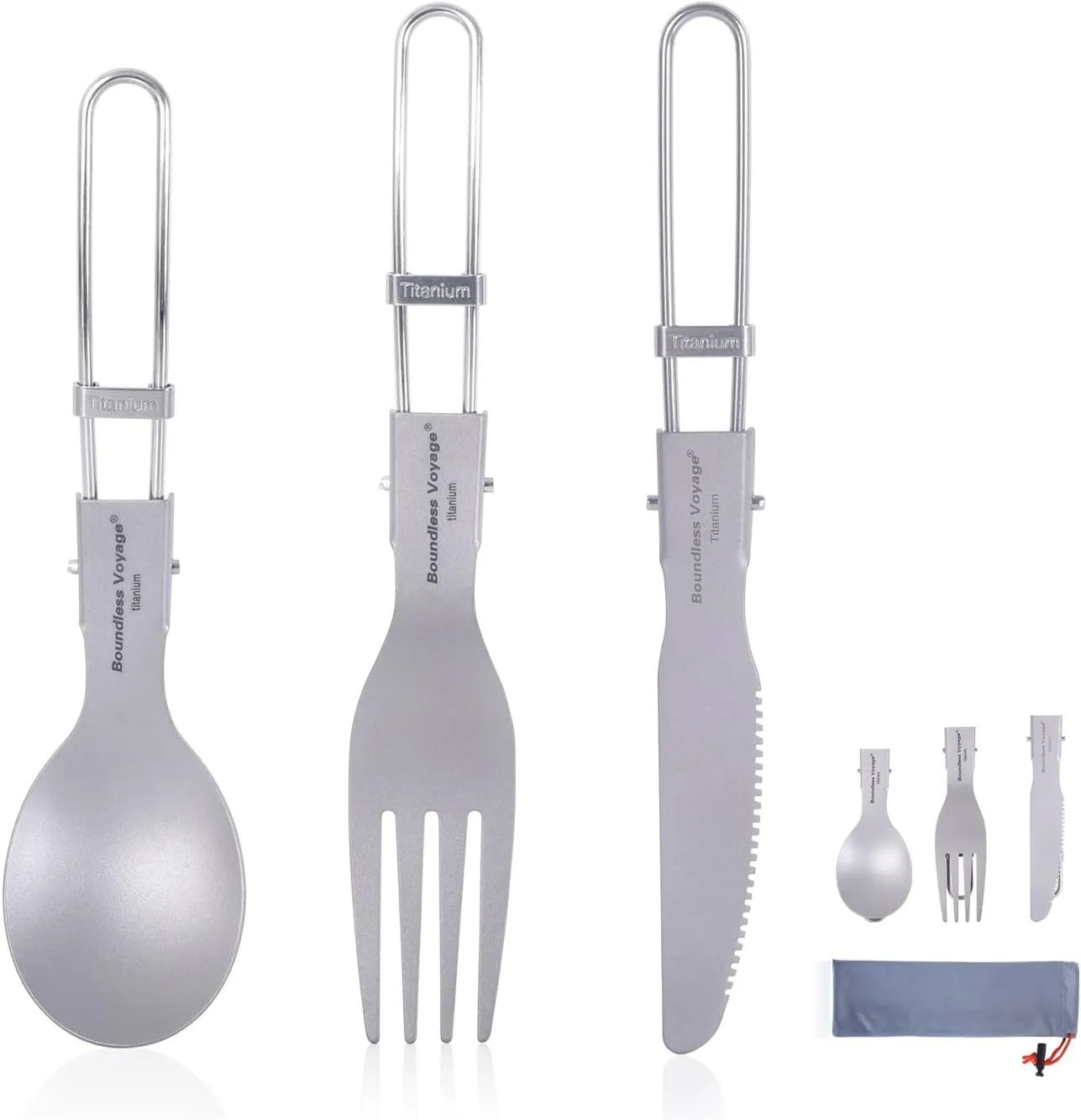 Boundless Voyage Titanium Cutlery Set Portabel Ultralight Folding Utensil Spoon Fork Knife Flatware for Home Use Outdoor Travel Camping Backpacking (3 Pcs Set)
