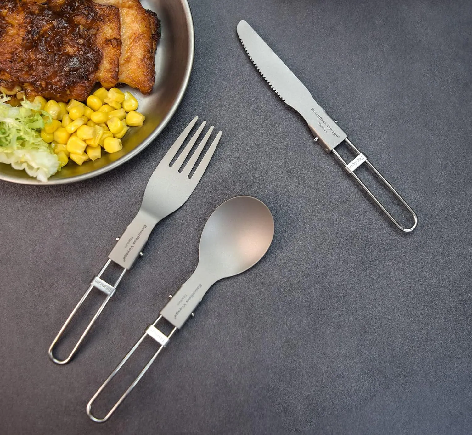 Boundless Voyage Titanium Cutlery Set Portabel Ultralight Folding Utensil Spoon Fork Knife Flatware for Home Use Outdoor Travel Camping Backpacking (3 Pcs Set)
