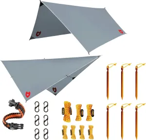 Bracelet or Makes Waterproof; Flash sale Backpacking Tarp Shelter; in Rain Camping Great Hammock Rich selection Lightweight Multiple 100% Colors, Comes 10X10 a Survival Grey Survival Included; Tarp; Fly
