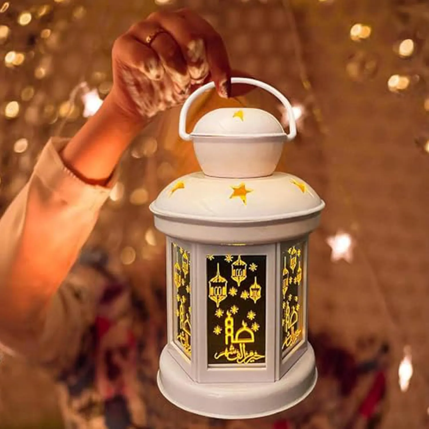 BrainGiggles Eid Mubarak LED Night Light - Ramadan Lantern Hanging Lamp Ornament for Holiday Festival Home Decoration