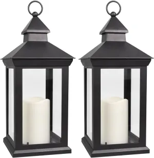 Bright Zeal 2-Pack 14" Candle Lanterns Outdoor Waterproof Decorative Lights with Timer - Cool White Decorative Indoor LED Lanterns Battery Operated