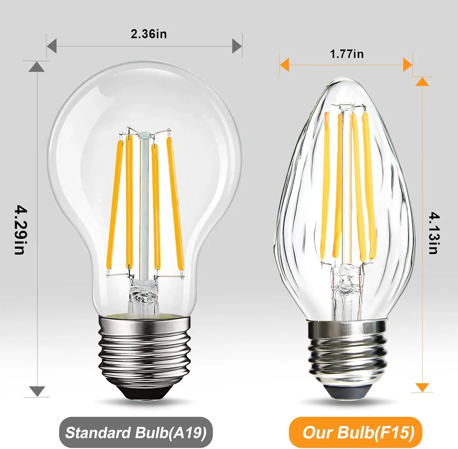 BRIMAX F15 8W Led Porch Light Bulb Outdoor, E26 Medium Base LED Post Bulb for 75W - 80W Incandescent Equivalent,Dimmable 2700K Warm White Flame Wrinkle Glass, for Ceiling Fan and Lantern Lamp, 4 Pack