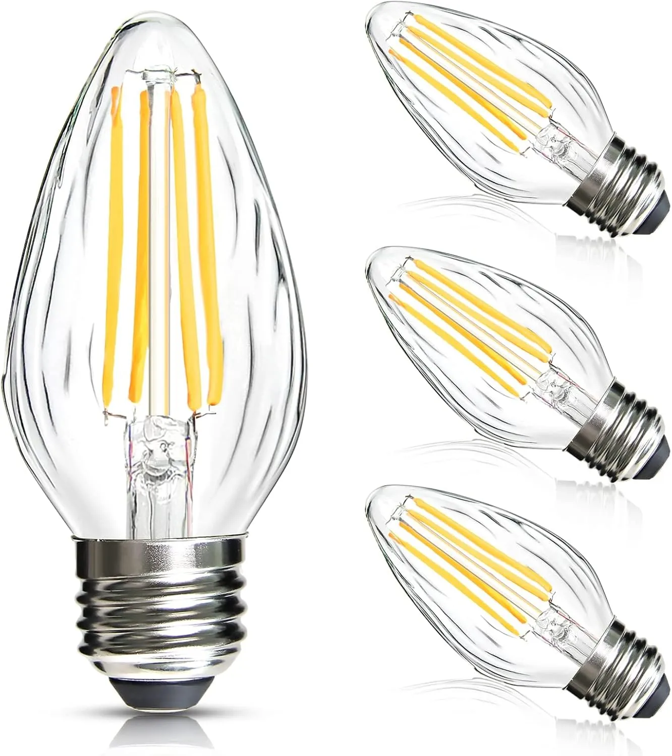 BRIMAX F15 8W Led Porch Light Bulb Outdoor, E26 Medium Base LED Post Bulb for 75W - 80W Incandescent Equivalent,Dimmable 2700K Warm White Flame Wrinkle Glass, for Ceiling Fan and Lantern Lamp, 4 Pack