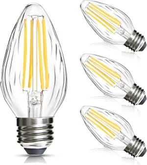 BRIMAX F15 8W Led Porch Light Bulb Outdoor, E26 Medium Base LED Post Bulb for 75W - 80W Incandescent Equivalent,Dimmable 2700K Warm White Flame Wrinkle Glass, for Ceiling Fan and Lantern Lamp, 4 Pack
