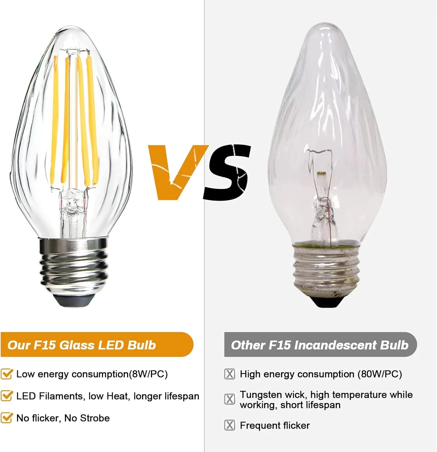 BRIMAX F15 8W Led Porch Light Bulb Outdoor, E26 Medium Base LED Post Bulb for 75W - 80W Incandescent Equivalent,Dimmable 2700K Warm White Flame Wrinkle Glass, for Ceiling Fan and Lantern Lamp, 4 Pack