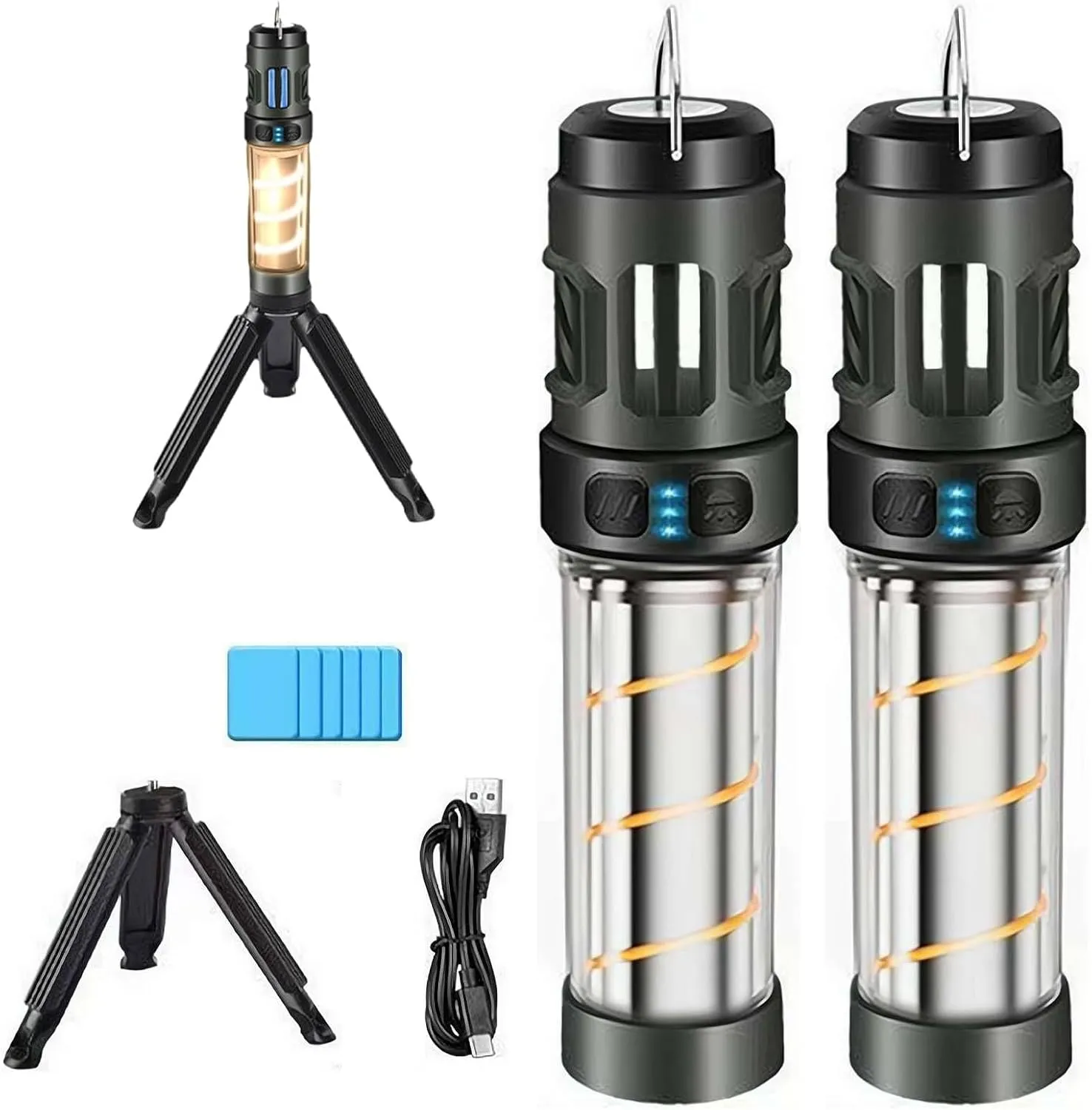 Buzz Defense Portable, 2025 New BuzzDefense Dual Mode Integrated Camping Lantern with 3000 mAh USB Charging, Waterproof, Adjustable Brightness LED Camping Light for Outdoor, Garden, Picnic (2*Black)