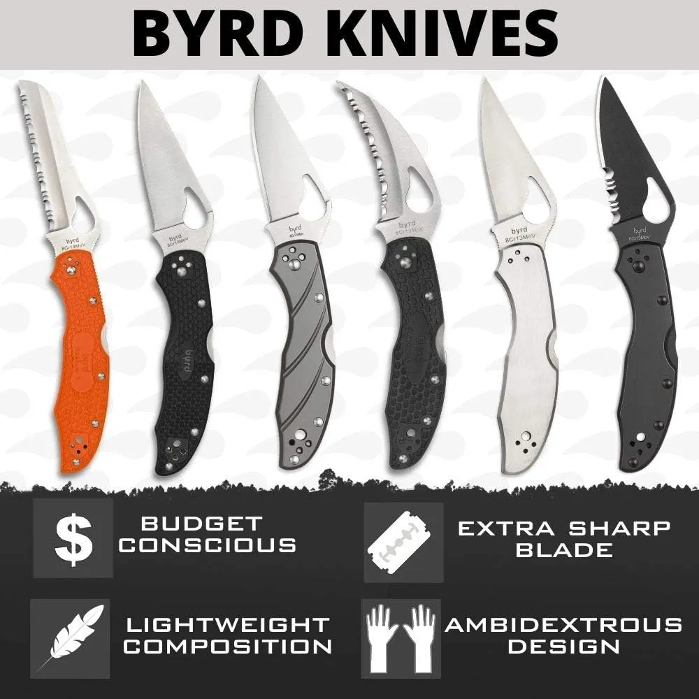 Byrd Cara Cara 2 Rescue Lightweight Knife with 3.88" Stainless Steel Sheepfoot Blade and High Performance Black FRN Handle - SpyderEdge - BY17SBK2