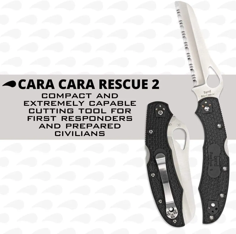 Byrd Cara Cara 2 Rescue Lightweight Knife with 3.88" Stainless Steel Sheepfoot Blade and High Performance Black FRN Handle - SpyderEdge - BY17SBK2