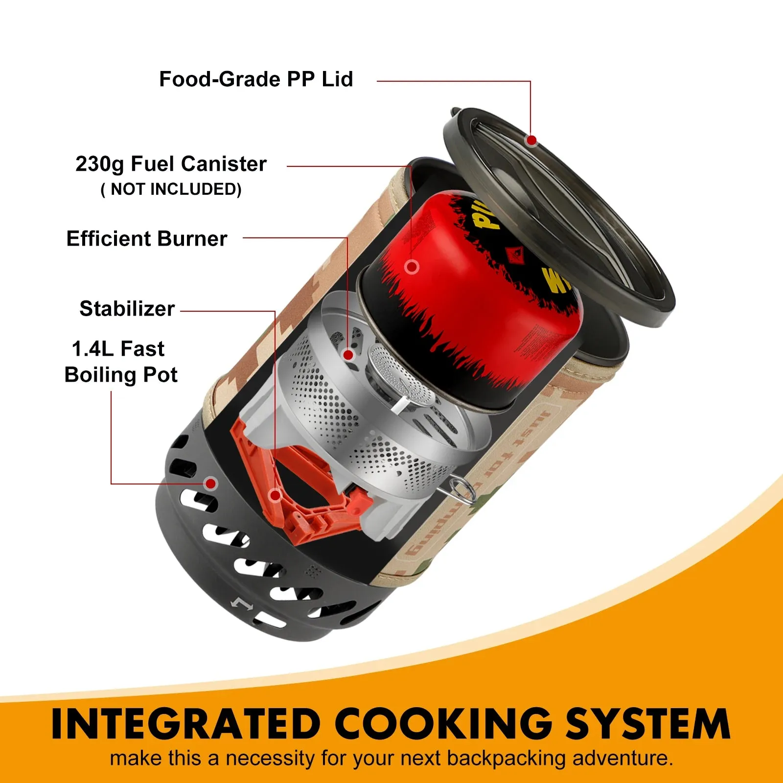 CAMPEAK 1.4L Backpacking Stove – Portable Propane Cooking System for Camping & Hiking