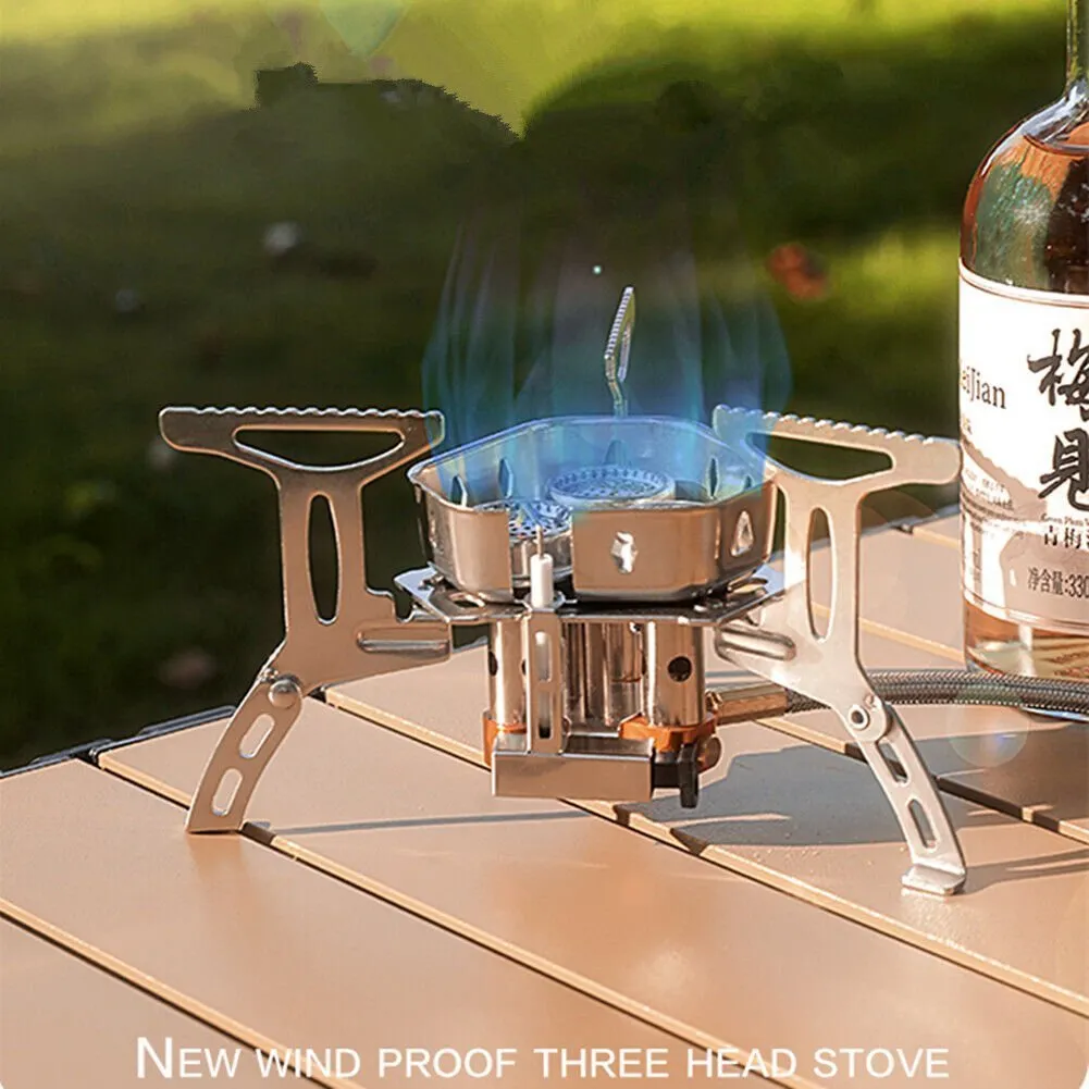 Camping Gas Stove Lightweight Portable Outdoor Stove Burner with Storage Box - Silver