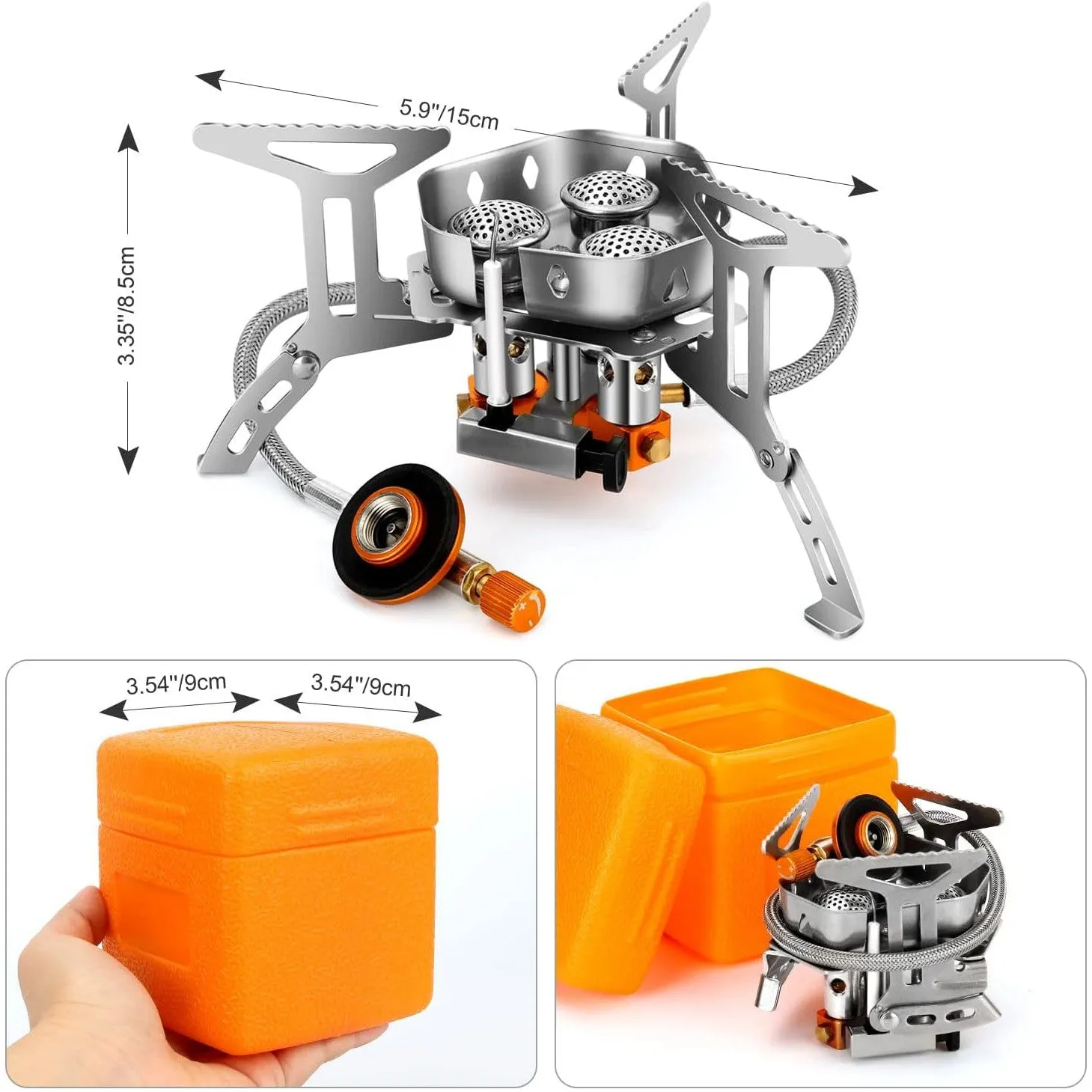 Camping Gas Stove Lightweight Portable Outdoor Stove Burner with Storage Box - Silver