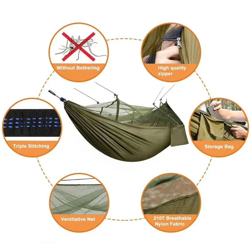Camping Hammock with Mosquito Net&Rainfly Tent Tarp & Tree Straps,Portable Nylon Hammock Tent for Camping Hiking Backyard Travel