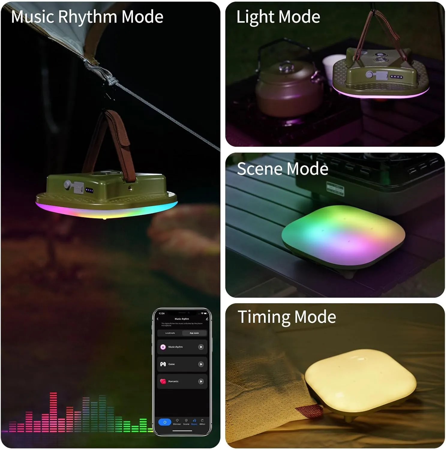 Camping Lantern Rechargeable,LED Smart Light Bluetooth Control by Tuya APP,Music Sync RGB LED Camping Lights,16500mAh Outdoor Light with Magnet Base,16 Million DIY Colors Tent Lights ly01