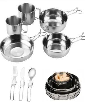 Camping Mess Kit for 1-2 Person, 8 Pcs Camping Utensils Set with 304 Stainless Steel, Your Go-to Travel Cutlery Set for Picnics, Hiking & Outdoor Getaways.