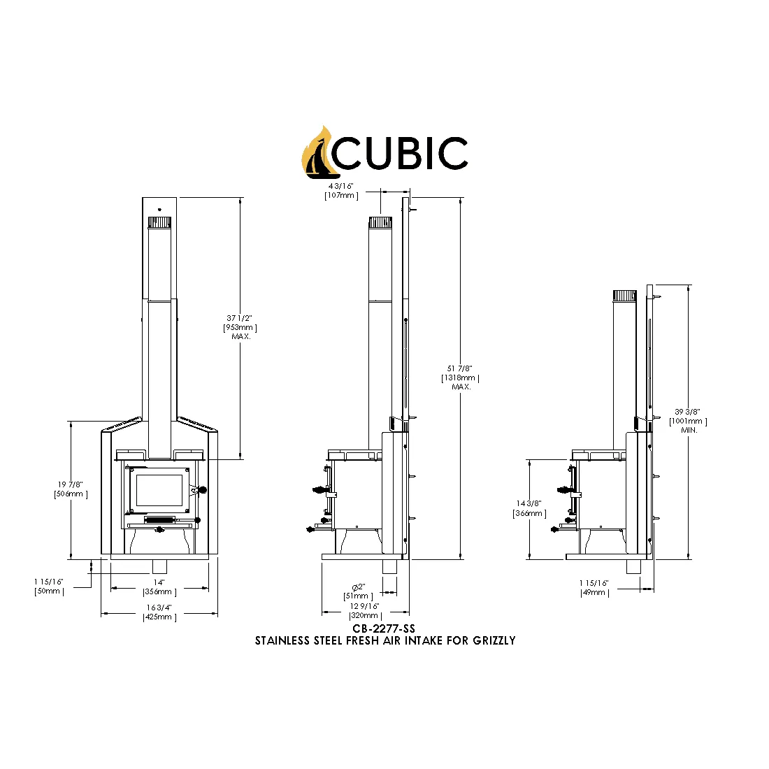 CB-2277-SS Stainless Steel Wall Mount with Fresh Air Intake (Grizzly)
