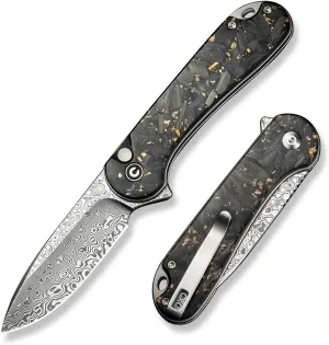 CIVIVI Elementum II Pocket Folding Knife, 2.96" Damascus Blade Knife with Deep Carry Pocket Clip for EDC Camping Hiking Hunting C18062P-10