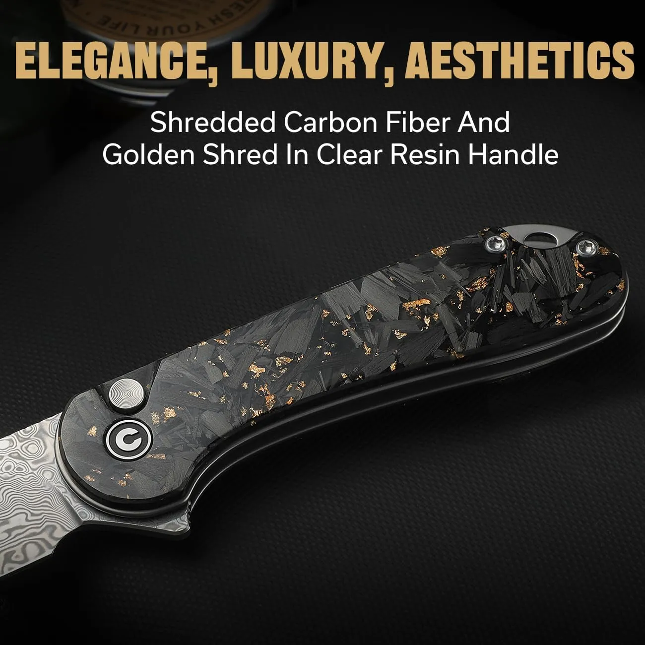 CIVIVI Elementum II Pocket Folding Knife, 2.96" Damascus Blade Knife with Deep Carry Pocket Clip for EDC Camping Hiking Hunting C18062P-10