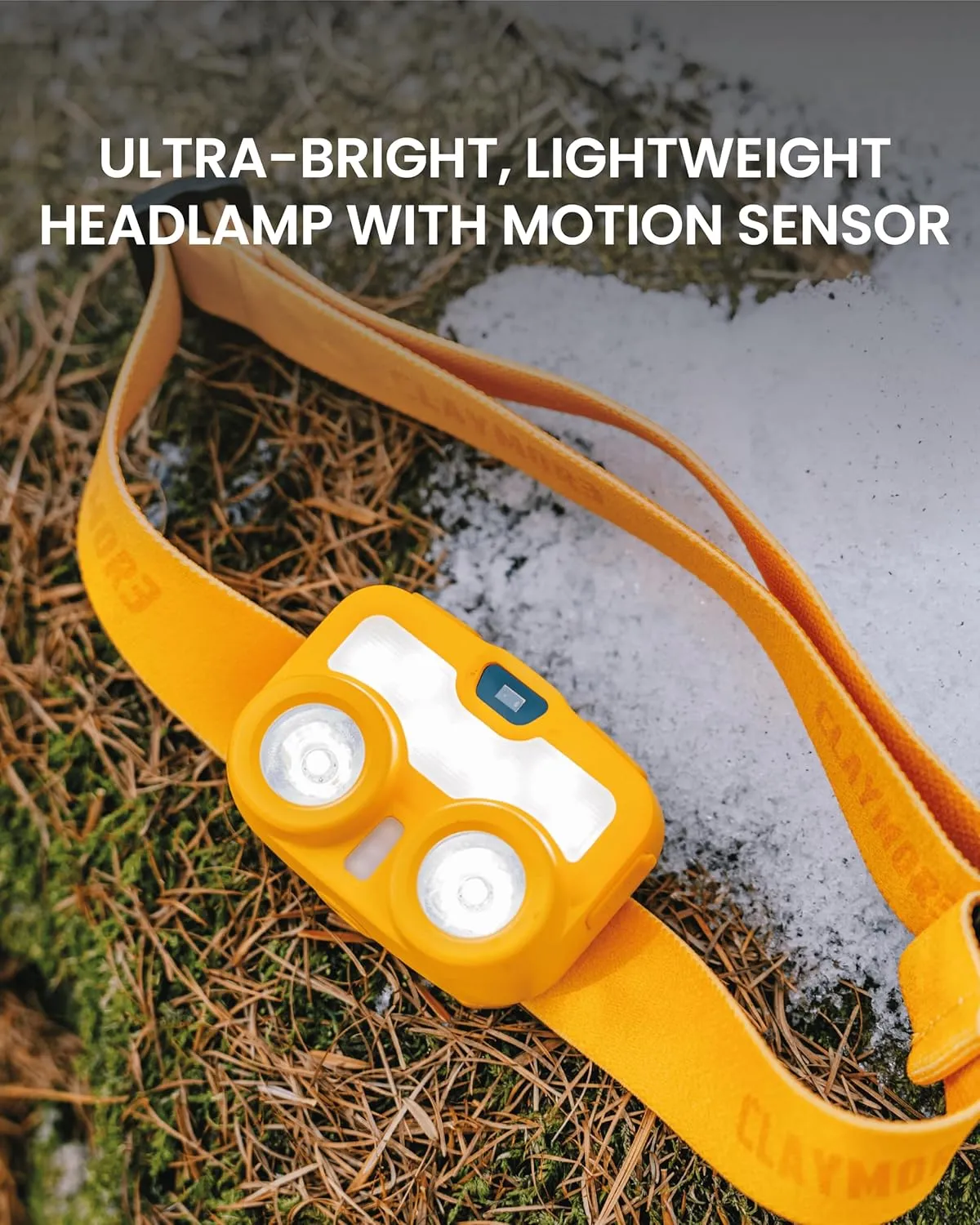 Claymore Heady3 (Yellow) - Rechargeable LED Headlamp with Motion Sensor, Lightweight for Camping, Running, Hiking, Emergency & Industrial Use. Waterproof, Up to 70 Hours of Battery Life.