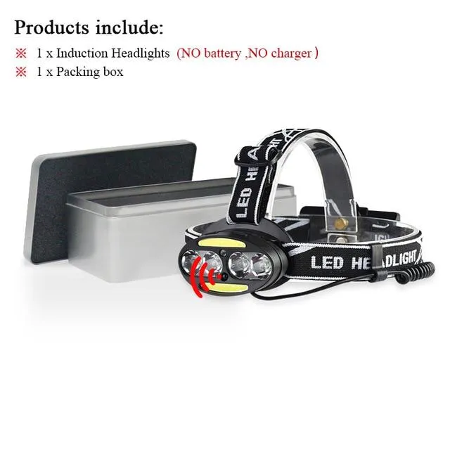 COB headamp usb headlight dual light source ir sensor headlamp XML t6 18650 battery lamp headtorch camping waterproof linterna