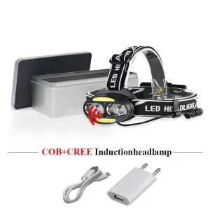 COB headamp usb headlight dual light source ir sensor headlamp XML t6 18650 battery lamp headtorch camping waterproof linterna