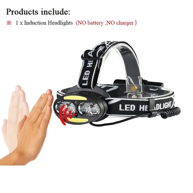 COB headamp usb headlight dual light source ir sensor headlamp XML t6 18650 battery lamp headtorch camping waterproof linterna