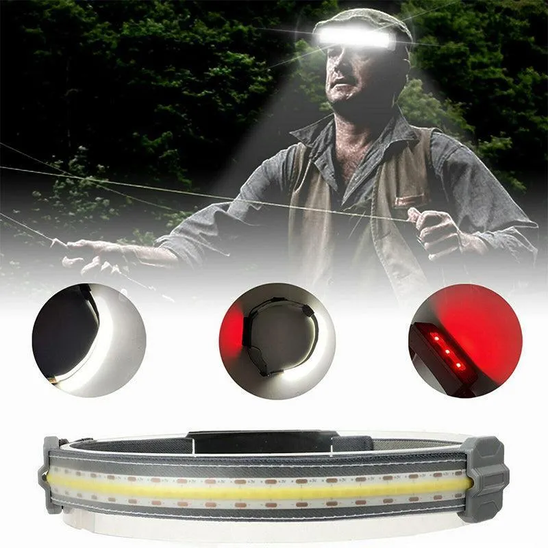 Cob Led Headlamp Headlight Torch Flashlight Work Light Bar Head Band Lamp Sensor