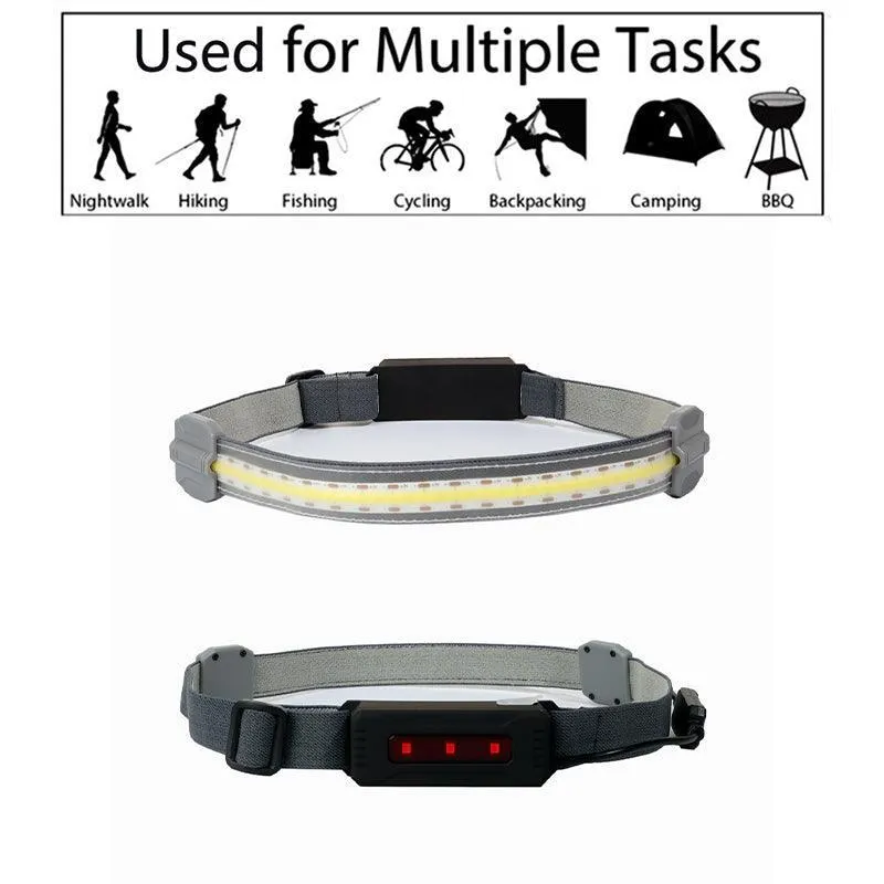 Cob Led Headlamp Headlight Torch Flashlight Work Light Bar Head Band Lamp Sensor
