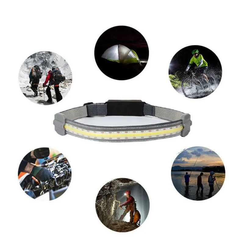 Cob Led Headlamp Headlight Torch Flashlight Work Light Bar Head Band Lamp Sensor