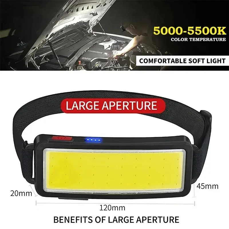 COB LED Headlight Flashlight: 3 Mode USB Rechargeable HeadLamp for Hiking and Camping