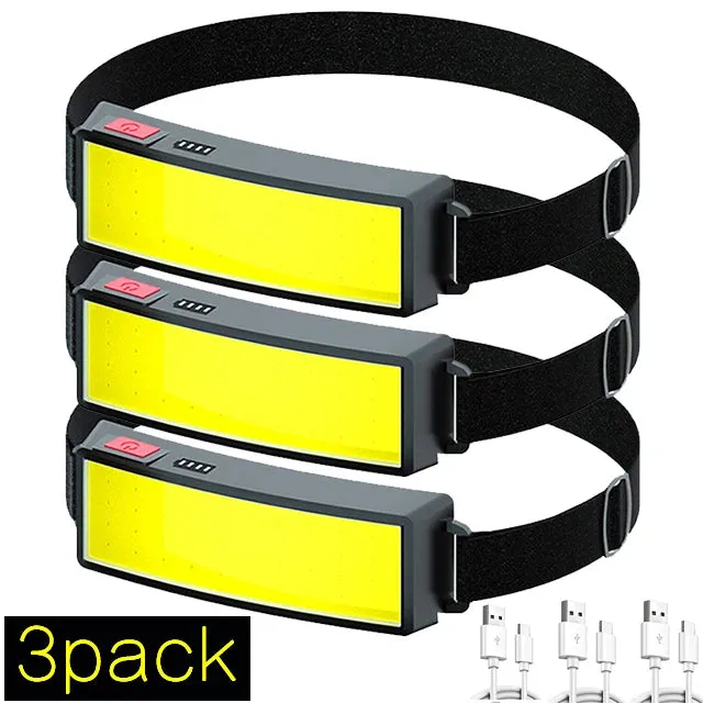 COB LED Headlight Flashlight: 3 Mode USB Rechargeable HeadLamp for Hiking and Camping