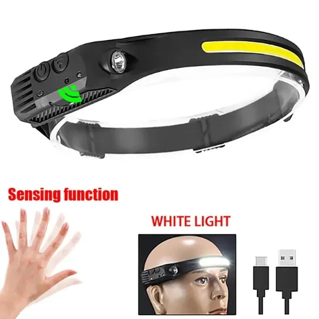 COB LED Headlight Flashlight: 3 Mode USB Rechargeable HeadLamp for Hiking and Camping