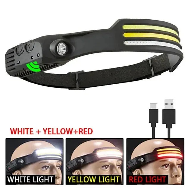 COB LED Headlight Flashlight: 3 Mode USB Rechargeable HeadLamp for Hiking and Camping