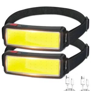 COB LED Headlight Flashlight: 3 Mode USB Rechargeable HeadLamp for Hiking and Camping