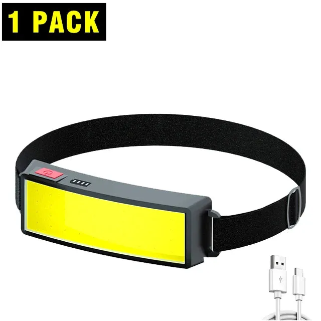 COB LED Headlight Flashlight: 3 Mode USB Rechargeable HeadLamp for Hiking and Camping