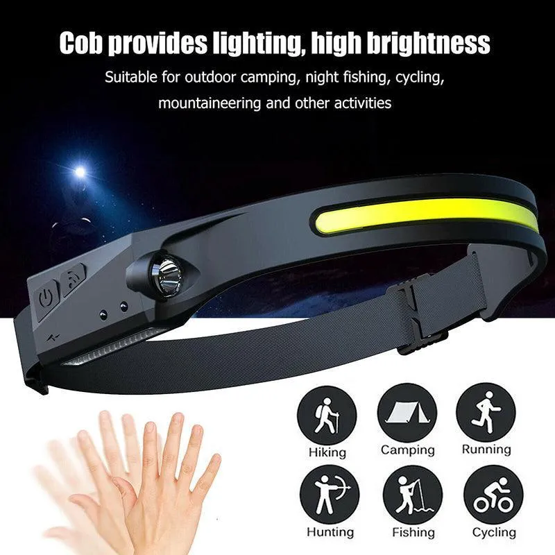 Cob Led Motion Sensor Head Torch Headlight Usb Headlamp Waterproof  Rechargeable