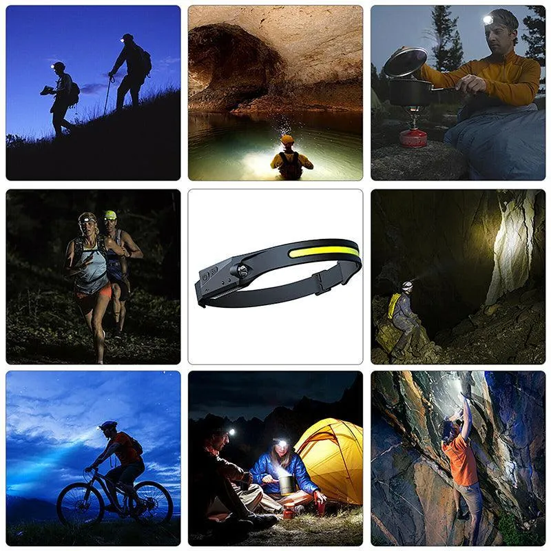 Cob Led Motion Sensor Head Torch Headlight Usb Headlamp Waterproof  Rechargeable