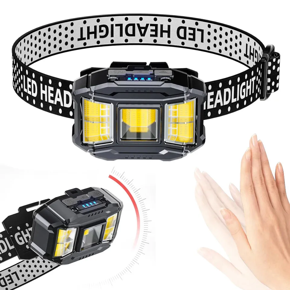 COB LED Outdoor Head Lamp Motion Sensor Head Mounted Flashlight Power Display Powerful Headlight Torch for Outdoor Night Fishing