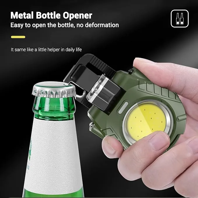 COB Mini Keychain Work Light, Powerful Flashlights 5 Light Modes with Magnetic, Hat Clip Light with Bottle Opener Function, Waterproof Led Flashlight with Smart Sensor for Camping 2 Pack (Green)